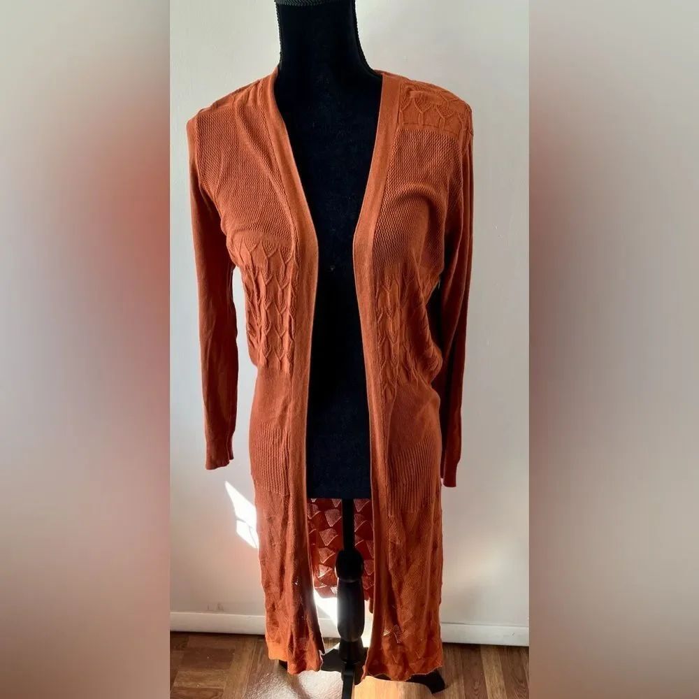 Dreamers Maxi Length Knit Crochet Cardigan Burnt Orange Boho Fall Lagenl…